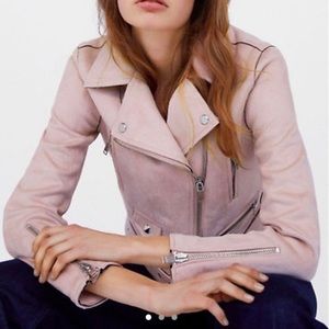 Zara Faux Suede Pink Moto Jacket